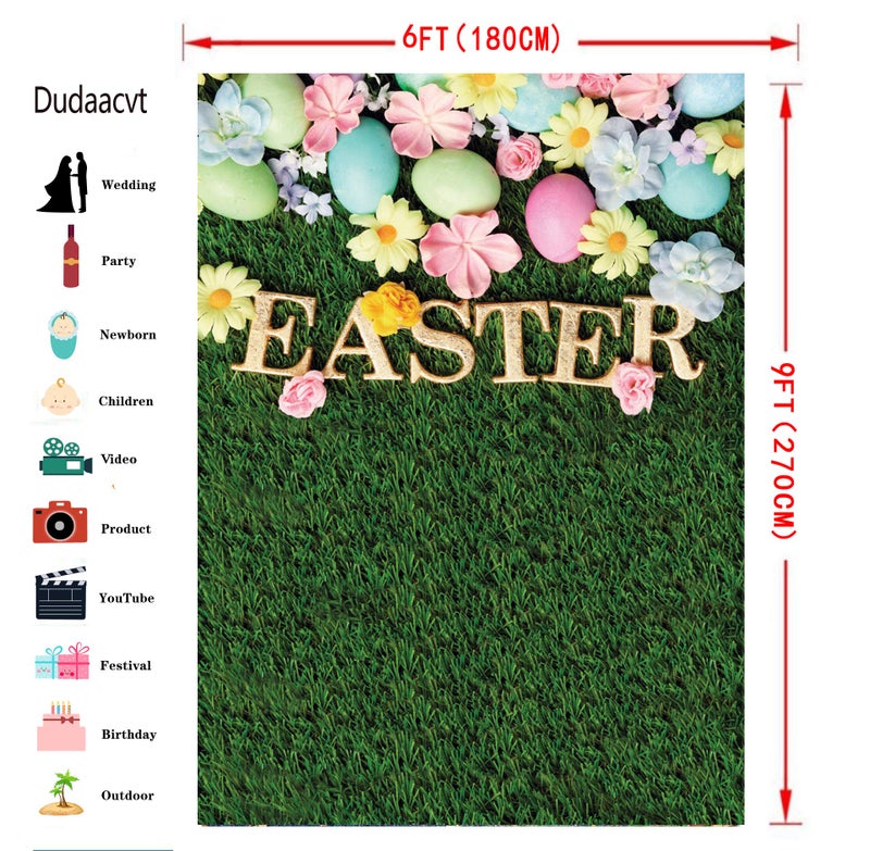 Dudaacvt 6x9ft Easter Backdrop Happy Easter Backdrops Easter Green Grass Colorful Eggs Backdrop Easter Party Decorations Banner - Image 3